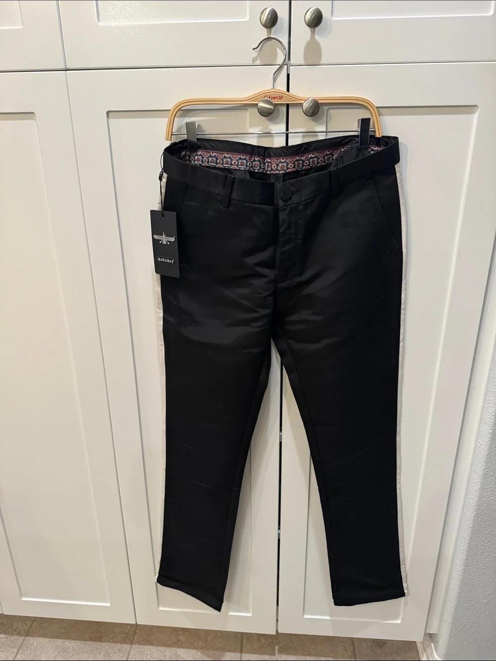 Slim Black Men's Jeans with White Side Stripe